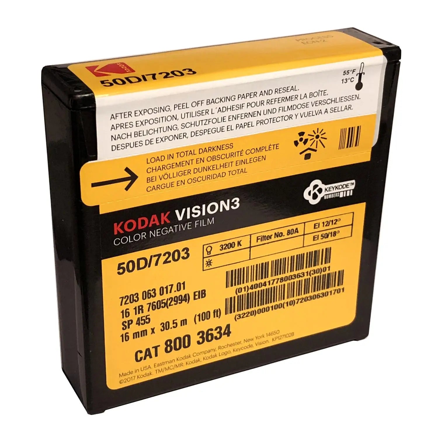 Kodak Vision3 50D/7203 16mm x 100 ft color negative film can
