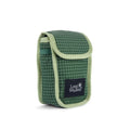 Long weekend camera pouch in moss green with grid pattern and light green trim for weekend camera protection
