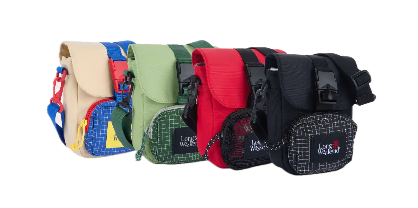 Colorful long weekend padded crossbody camera pouch with main compartment slide pocket and adjustable straps