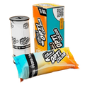 Orange and blue wrapped opti colour film canister with black labeling.